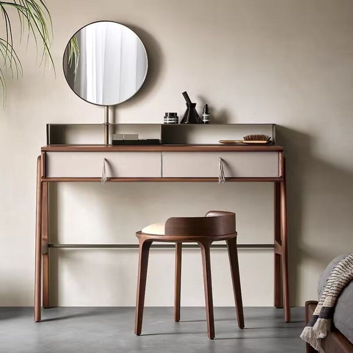 Tabouret bas rond minimaliste moderne en cuir synthétique Nappa et bois d’hévéa pour salon 