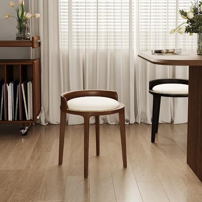 Tabouret bas rond minimaliste moderne en cuir synthétique Nappa et bois d’hévéa pour salon 