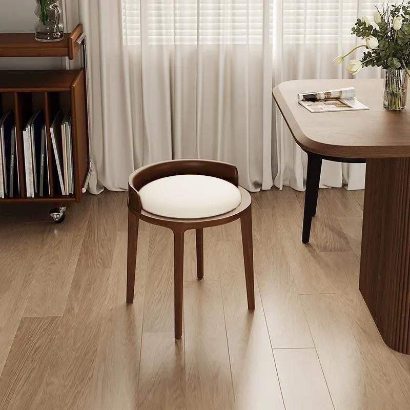 Tabouret bas rond minimaliste moderne en cuir synthétique Nappa et bois d’hévéa pour salon 
