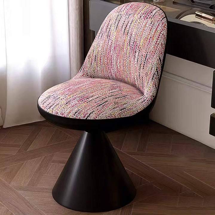Tabouret de coiffeuse pivotant contemporain nordique rond en lin, cuir, MDF, fer, acier au carbone, sans dossier et sans accoudoirs pour chambre à coucher 