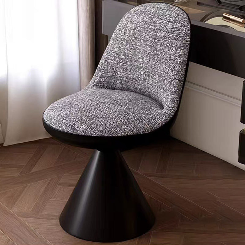 Tabouret de coiffeuse pivotant contemporain nordique rond en lin, cuir, MDF, fer, acier au carbone, sans dossier et sans accoudoirs pour chambre à coucher 