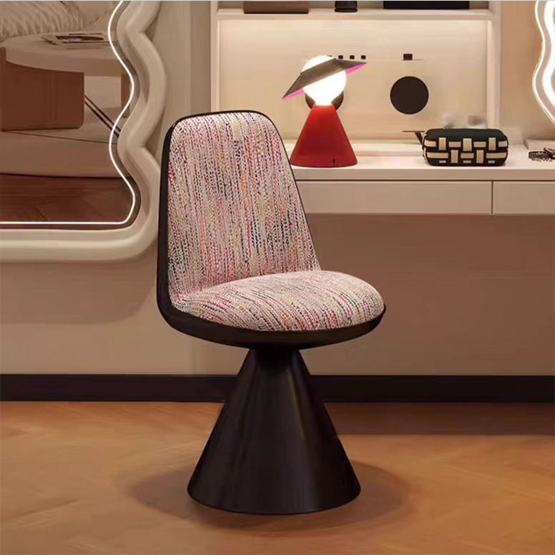 Tabouret de coiffeuse pivotant contemporain nordique rond en lin, cuir, MDF, fer, acier au carbone, sans dossier et sans accoudoirs pour chambre à coucher 