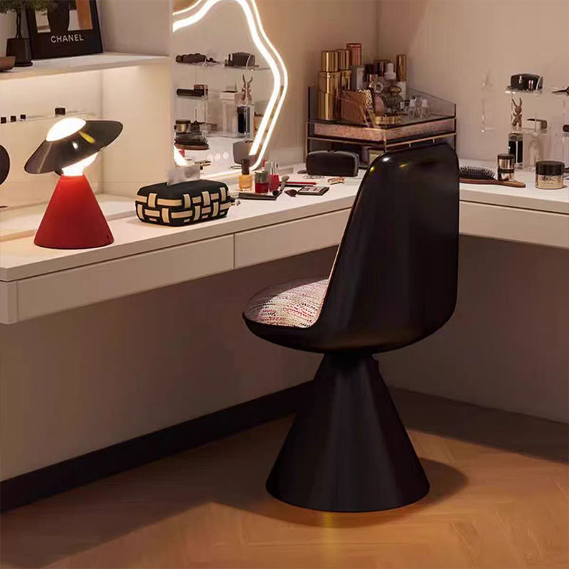 Tabouret de coiffeuse pivotant contemporain nordique rond en lin, cuir, MDF, fer, acier au carbone, sans dossier et sans accoudoirs pour chambre à coucher 