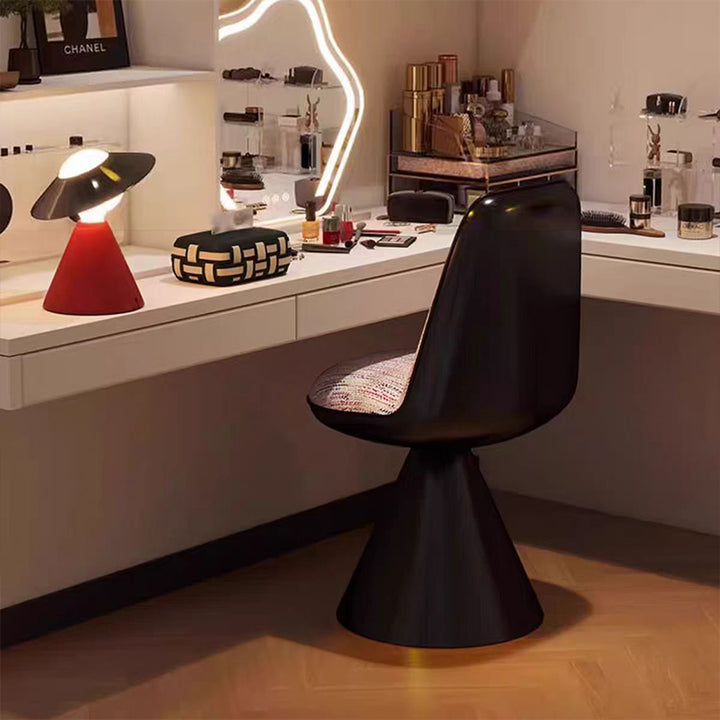Tabouret de coiffeuse pivotant contemporain nordique rond en lin, cuir, MDF, fer, acier au carbone, sans dossier et sans accoudoirs pour chambre à coucher 