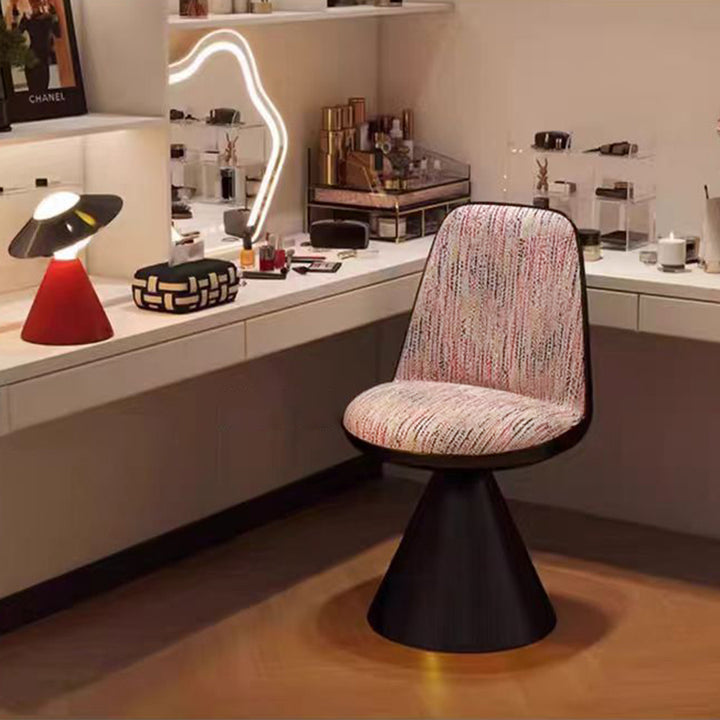Tabouret de coiffeuse pivotant contemporain nordique rond en lin, cuir, MDF, fer, acier au carbone, sans dossier et sans accoudoirs pour chambre à coucher 