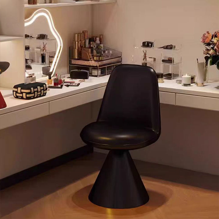 Tabouret de coiffeuse pivotant contemporain nordique rond en lin, cuir, MDF, fer, acier au carbone, sans dossier et sans accoudoirs pour chambre à coucher 