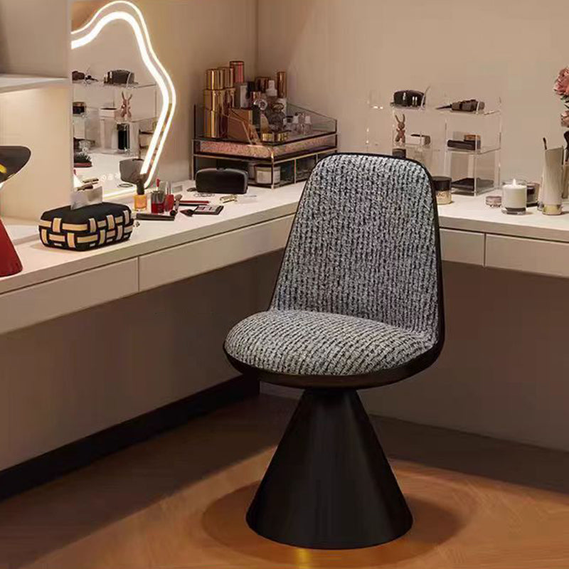 Tabouret de coiffeuse pivotant contemporain nordique rond en lin, cuir, MDF, fer, acier au carbone, sans dossier et sans accoudoirs pour chambre à coucher 
