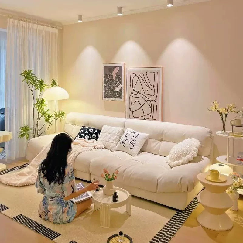 Minimalista moderno rectangular de pana MDF sofá respaldo sin brazos para sala de estar 