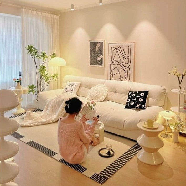 Minimalista moderno rectangular de pana MDF sofá respaldo sin brazos para sala de estar 