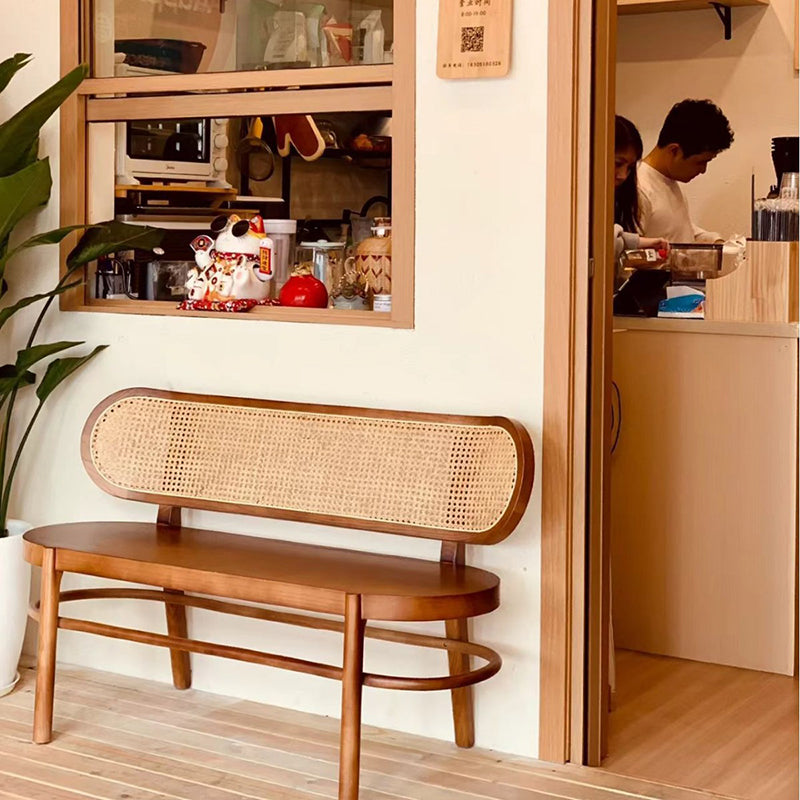 Zeitgenössische Retro-Rechteckige Ascheholz-Indonesische Rattanbank für den Eingangsbereich 