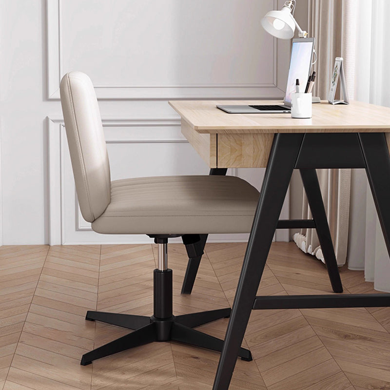 Modern Minimalist Square Rectangular Cat Scratch Leather Solid Wood Plywood Iron 360°Swivel Movable Height Adjustable Desk Chair Backrest Armless For Home Office