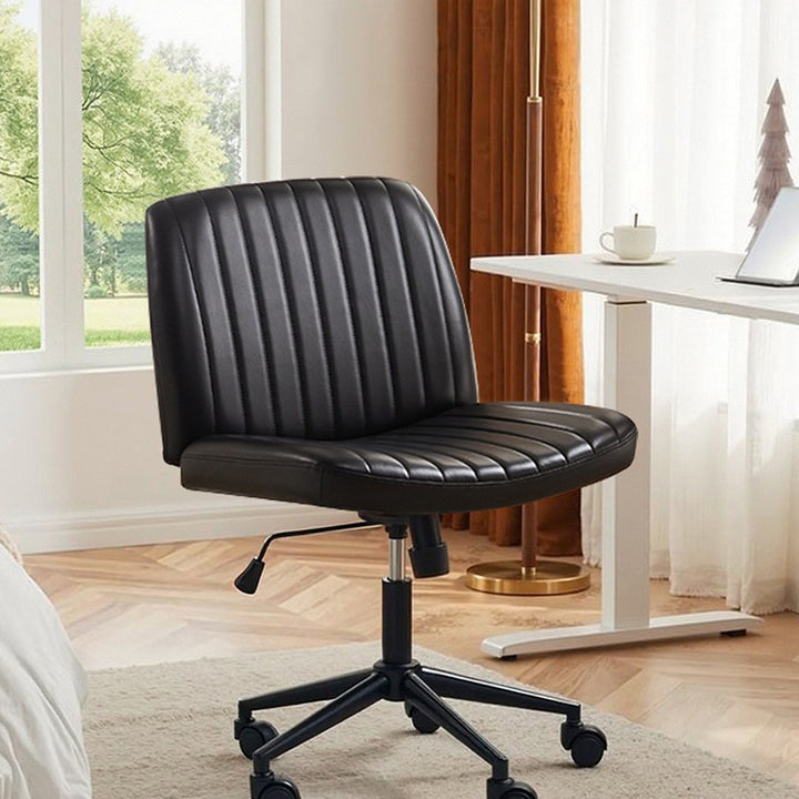 Modern Minimalist Square Rectangular Cat Scratch Leather Solid Wood Plywood Iron 360°Swivel Movable Height Adjustable Desk Chair Backrest Armless For Home Office