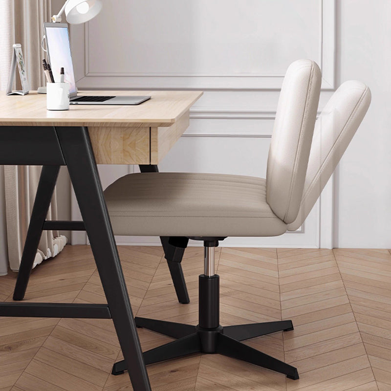 Modern Minimalist Square Rectangular Cat Scratch Leather Solid Wood Plywood Iron 360°Swivel Movable Height Adjustable Desk Chair Backrest Armless For Home Office
