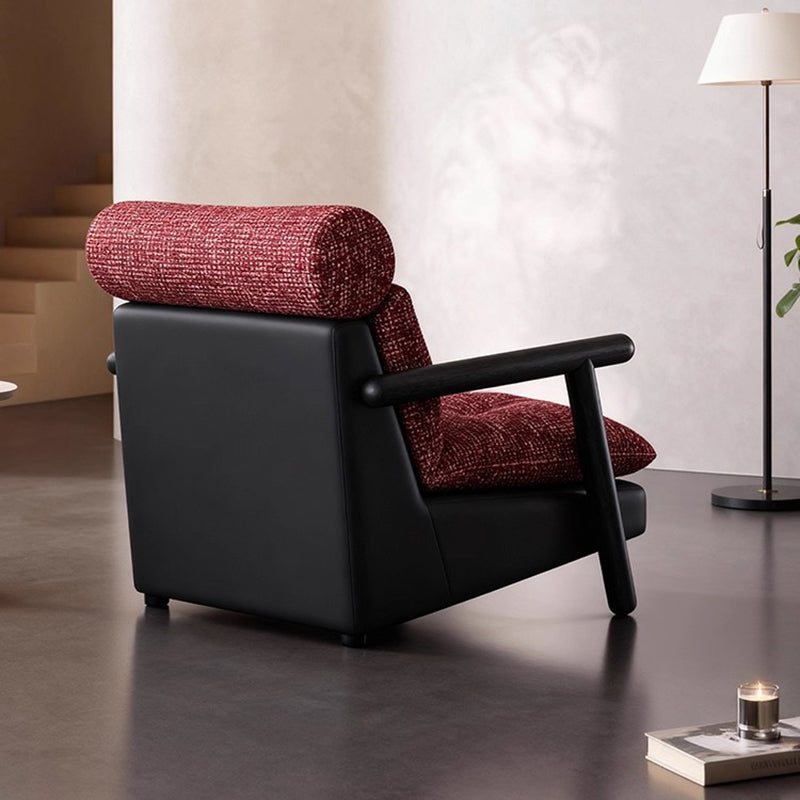 Zeitgenössischer Retro-Quadrat-Rechteckiger Baumwoll-Leinen Asche-Holz Abnehmbarer Akzentstuhl Rückenlehne Armlehne Für Wohnzimmer 