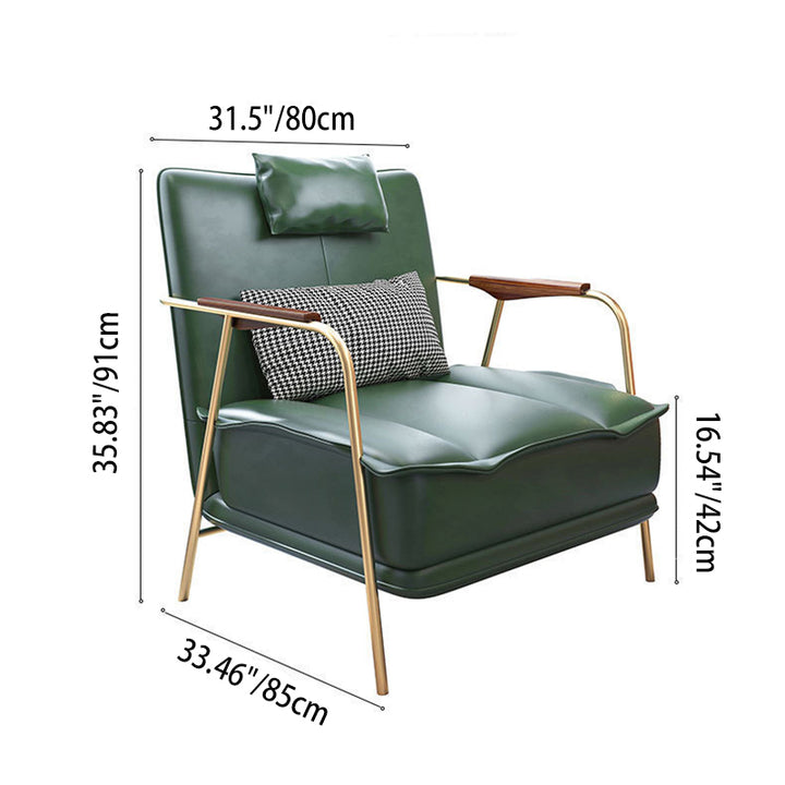 Chaise d'appoint contemporaine nordique carrée rectangulaire en cuir PU, fer et bois d'eucalyptus avec dossier et accoudoirs pour salon 