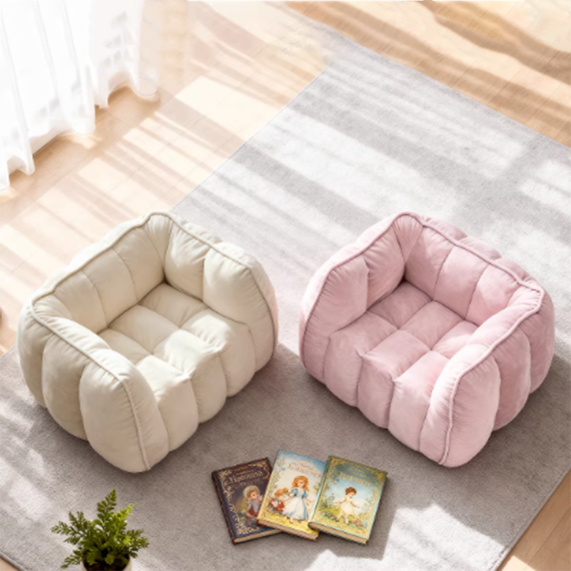 Moderno Minimalista Rectangular de Terciopelo Rebote Esponja Compresible Sofá Perezoso para Niños con Respaldo y Reposabrazos para Sala de Estar 