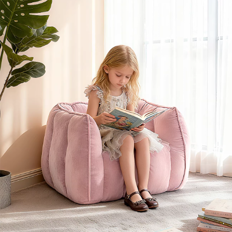 Moderno Minimalista Rectangular de Terciopelo Rebote Esponja Compresible Sofá Perezoso para Niños con Respaldo y Reposabrazos para Sala de Estar 
