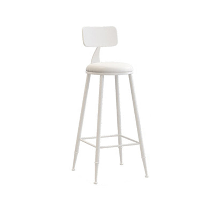 Tabouret de bar rond minimaliste moderne en cuir PU et acier galvanisé avec dossier, sans accoudoirs, pour salle à manger et cuisine 