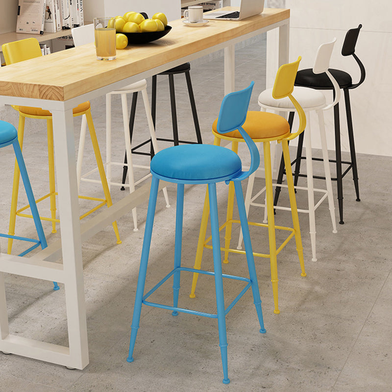 Tabouret de bar rond minimaliste moderne en cuir PU et acier galvanisé avec dossier, sans accoudoirs, pour salle à manger et cuisine 