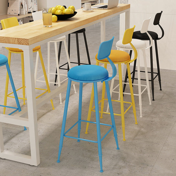 Tabouret de bar rond minimaliste moderne en cuir PU et acier galvanisé avec dossier, sans accoudoirs, pour salle à manger et cuisine 