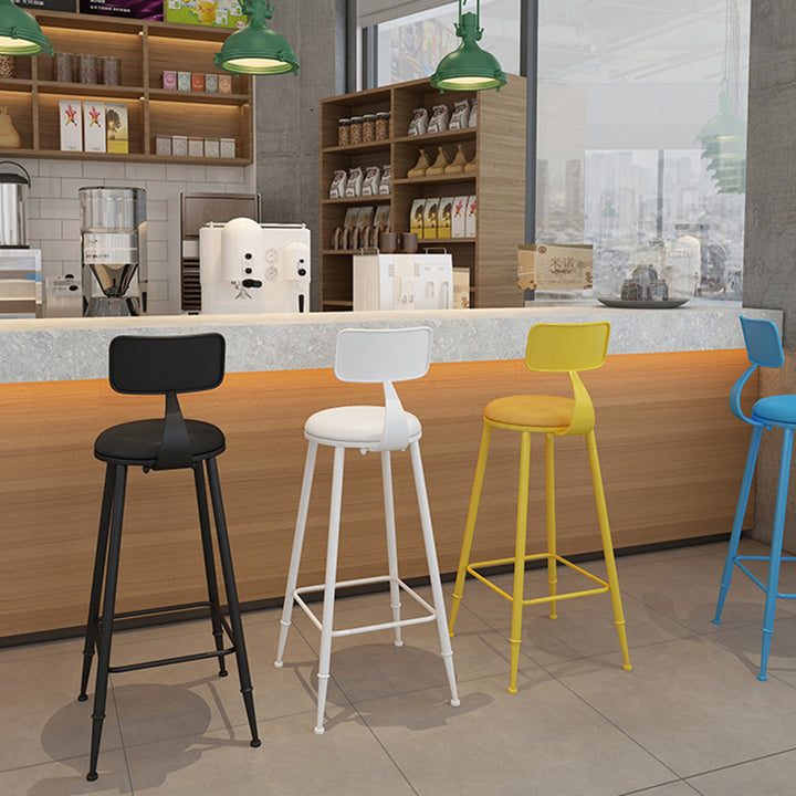 Tabouret de bar rond minimaliste moderne en cuir PU et acier galvanisé avec dossier, sans accoudoirs, pour salle à manger et cuisine 