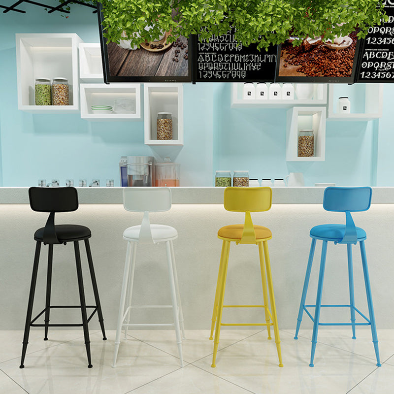 Tabouret de bar rond minimaliste moderne en cuir PU et acier galvanisé avec dossier, sans accoudoirs, pour salle à manger et cuisine 