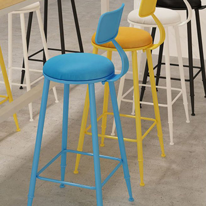 Tabouret de bar rond minimaliste moderne en cuir PU et acier galvanisé avec dossier, sans accoudoirs, pour salle à manger et cuisine 