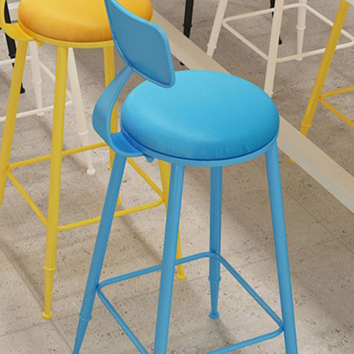 Tabouret de bar rond minimaliste moderne en cuir PU et acier galvanisé avec dossier, sans accoudoirs, pour salle à manger et cuisine 