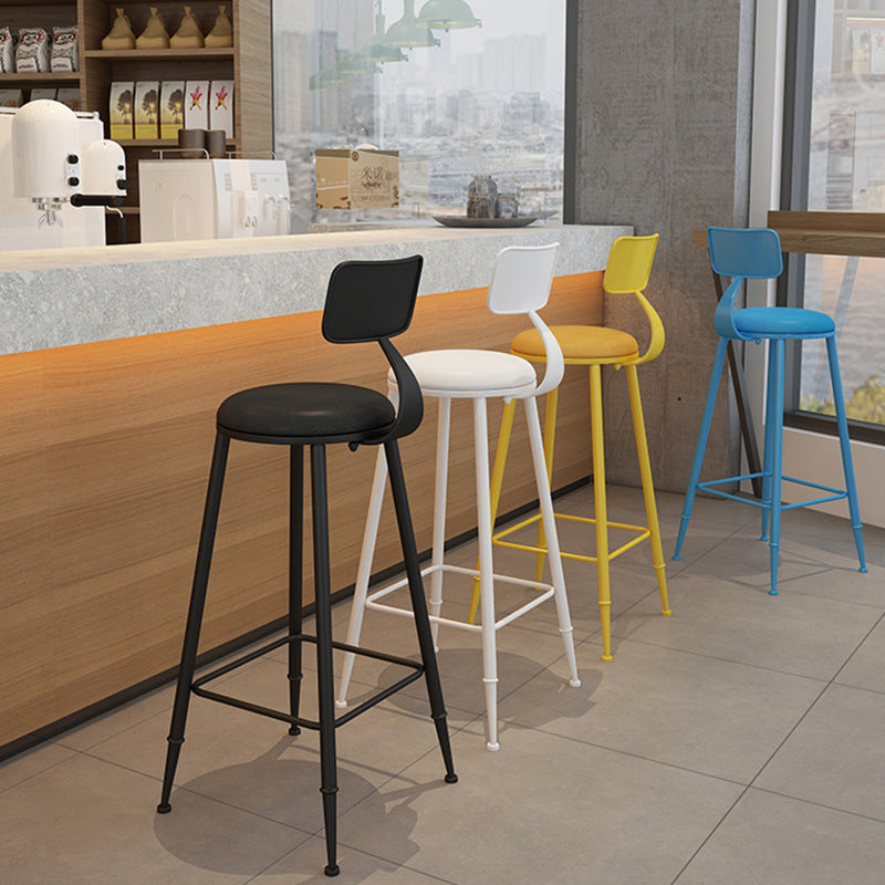 Tabouret de bar rond minimaliste moderne en cuir PU et acier galvanisé avec dossier, sans accoudoirs, pour salle à manger et cuisine 