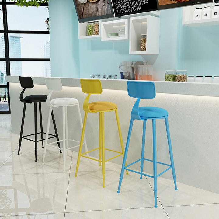 Tabouret de bar rond minimaliste moderne en cuir PU et acier galvanisé avec dossier, sans accoudoirs, pour salle à manger et cuisine 