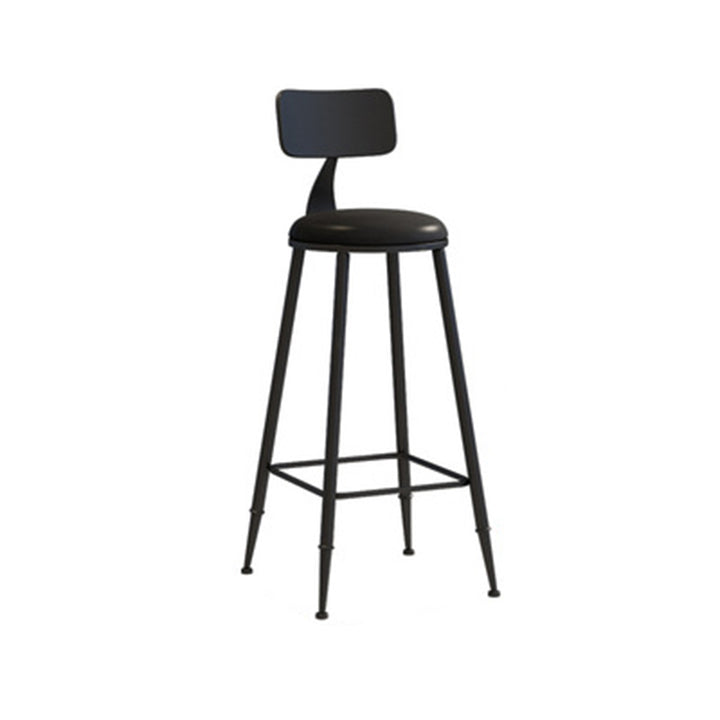 Tabouret de bar rond minimaliste moderne en cuir PU et acier galvanisé avec dossier, sans accoudoirs, pour salle à manger et cuisine 