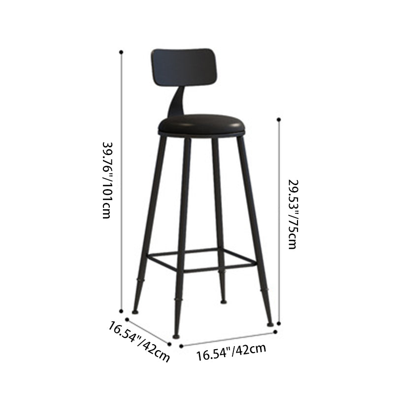 Tabouret de bar rond minimaliste moderne en cuir PU et acier galvanisé avec dossier, sans accoudoirs, pour salle à manger et cuisine 