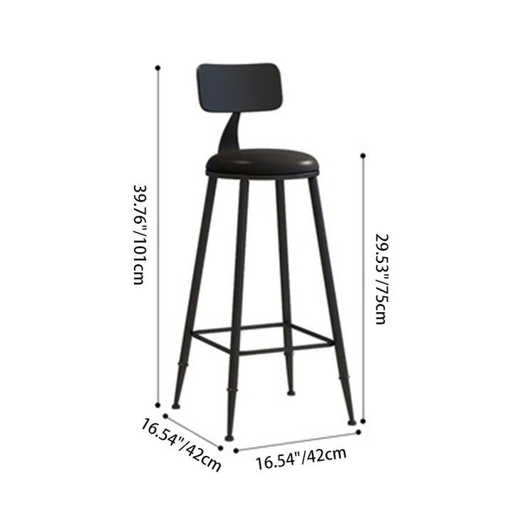 Tabouret de bar rond minimaliste moderne en cuir PU et acier galvanisé avec dossier, sans accoudoirs, pour salle à manger et cuisine 