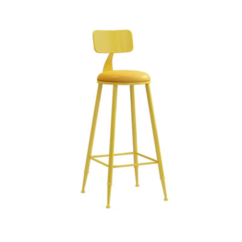 Tabouret de bar rond minimaliste moderne en cuir PU et acier galvanisé avec dossier, sans accoudoirs, pour salle à manger et cuisine 
