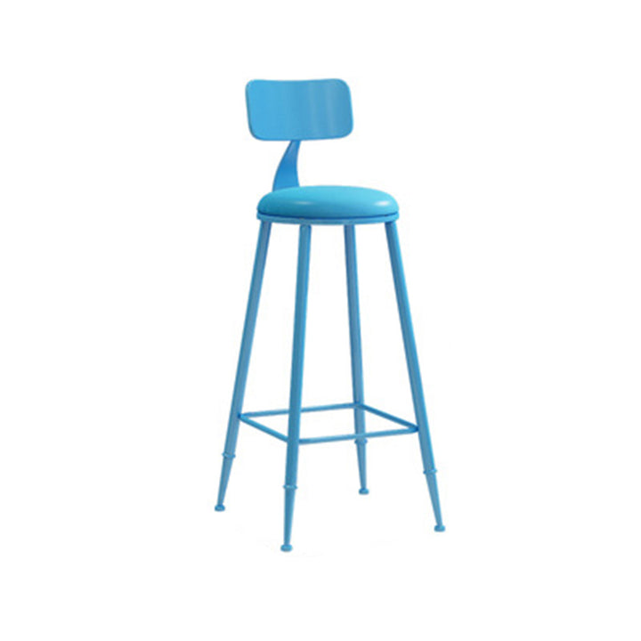 Tabouret de bar rond minimaliste moderne en cuir PU et acier galvanisé avec dossier, sans accoudoirs, pour salle à manger et cuisine 