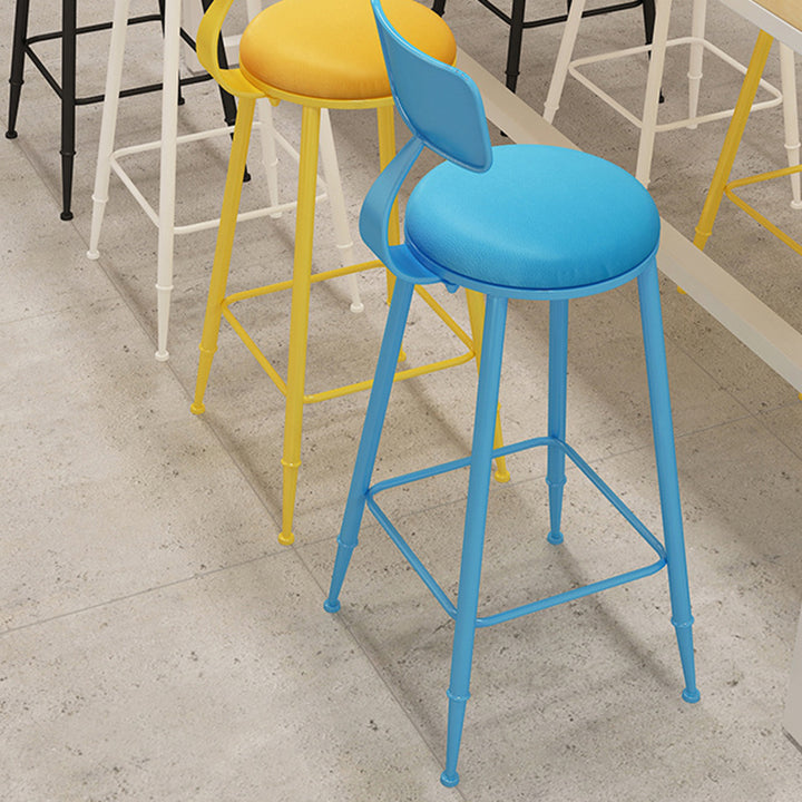 Tabouret de bar rond minimaliste moderne en cuir PU et acier galvanisé avec dossier, sans accoudoirs, pour salle à manger et cuisine 
