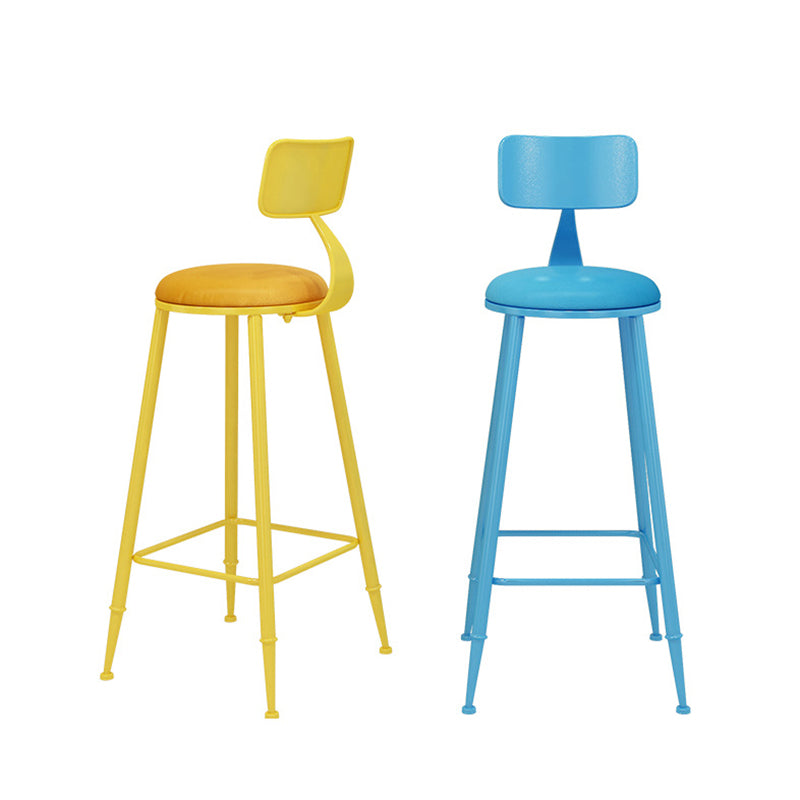 Tabouret de bar rond minimaliste moderne en cuir PU et acier galvanisé avec dossier, sans accoudoirs, pour salle à manger et cuisine 