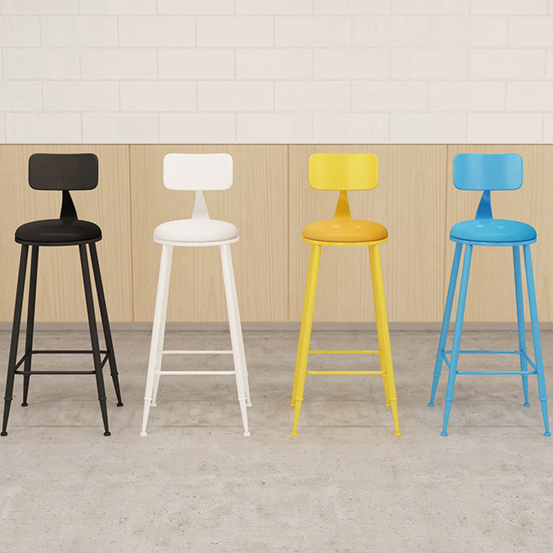 Tabouret de bar rond minimaliste moderne en cuir PU et acier galvanisé avec dossier, sans accoudoirs, pour salle à manger et cuisine 