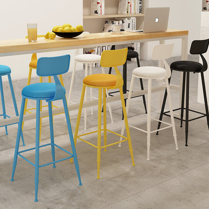 Tabouret de bar rond minimaliste moderne en cuir PU et acier galvanisé avec dossier, sans accoudoirs, pour salle à manger et cuisine 