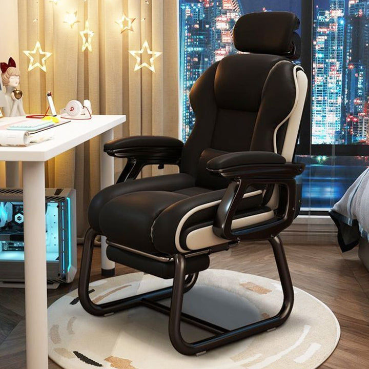 Moderner minimalistischer quadratischer PU-Leder-Nylon-MDF-Eisen-Schreibtischstuhl mit Rückenlehne und Armlehne für das Home Office 
