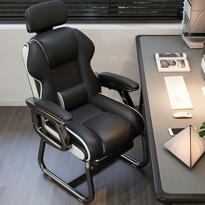 Moderner minimalistischer quadratischer PU-Leder-Nylon-MDF-Eisen-Schreibtischstuhl mit Rückenlehne und Armlehne für das Home Office 