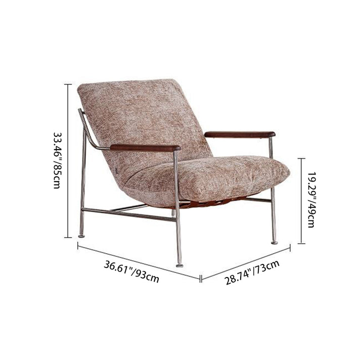 Contemporary Nordic Square Rectangular Saddle Leather Chenille Stainless Steel Removable Accent Chair Backrest Armrest For Living Room