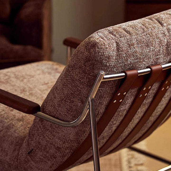 Contemporary Nordic Square Rectangular Saddle Leather Chenille Stainless Steel Removable Accent Chair Backrest Armrest For Living Room