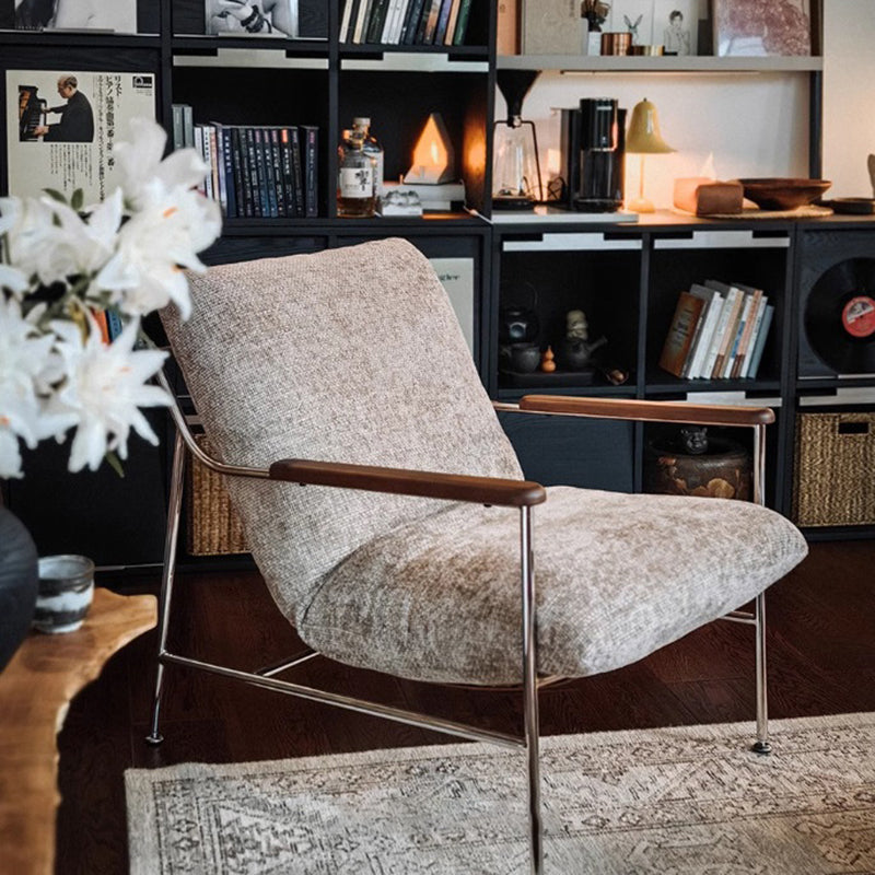 Contemporary Nordic Square Rectangular Saddle Leather Chenille Stainless Steel Removable Accent Chair Backrest Armrest For Living Room