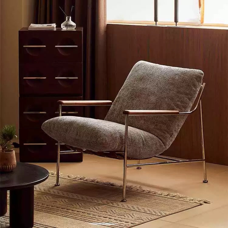 Contemporary Nordic Square Rectangular Saddle Leather Chenille Stainless Steel Removable Accent Chair Backrest Armrest For Living Room