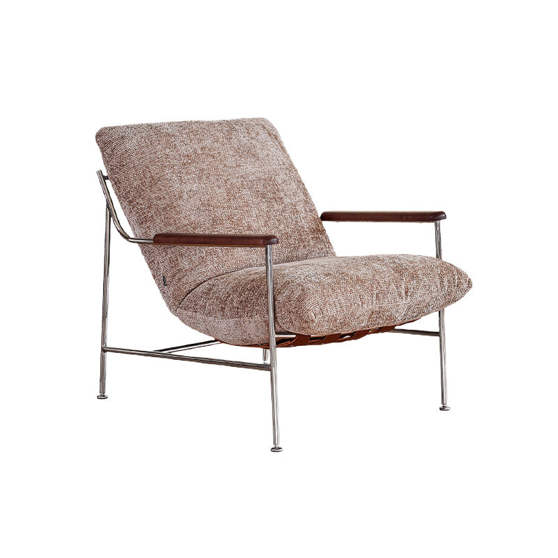 Contemporary Nordic Square Rectangular Saddle Leather Chenille Stainless Steel Removable Accent Chair Backrest Armrest For Living Room