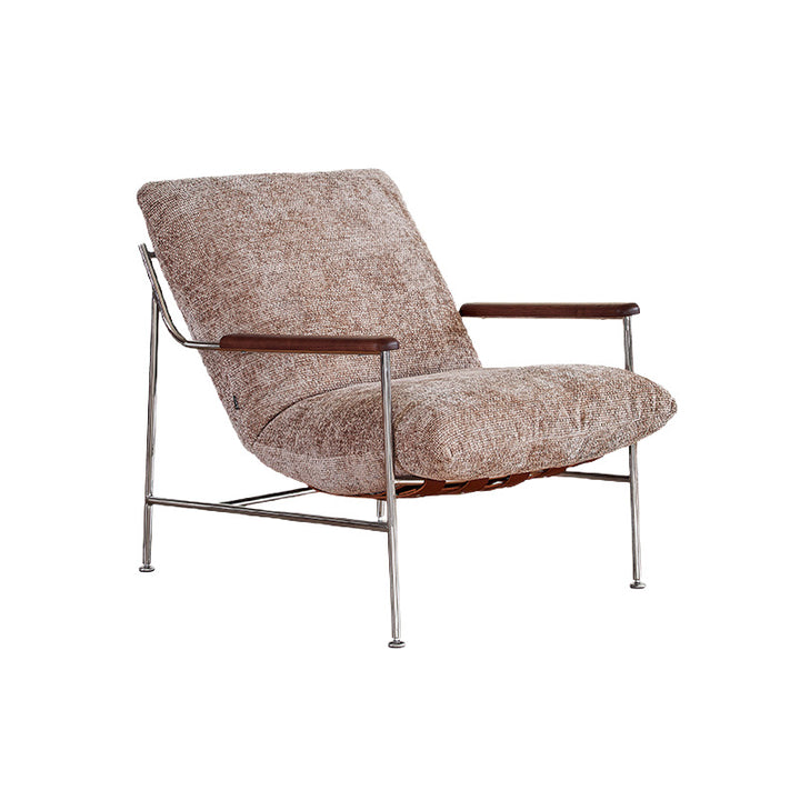 Contemporary Nordic Square Rectangular Saddle Leather Chenille Stainless Steel Removable Accent Chair Backrest Armrest For Living Room