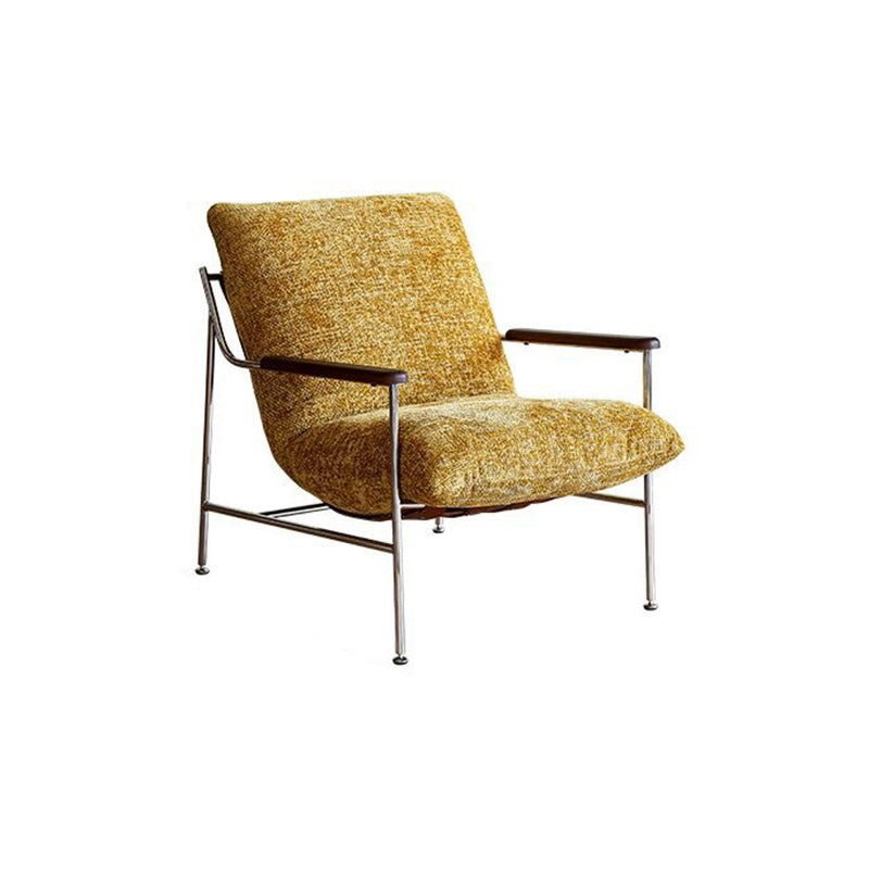 Contemporary Nordic Square Rectangular Saddle Leather Chenille Stainless Steel Removable Accent Chair Backrest Armrest For Living Room
