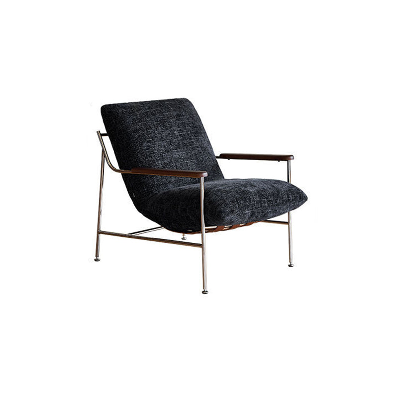 Contemporary Nordic Square Rectangular Saddle Leather Chenille Stainless Steel Removable Accent Chair Backrest Armrest For Living Room