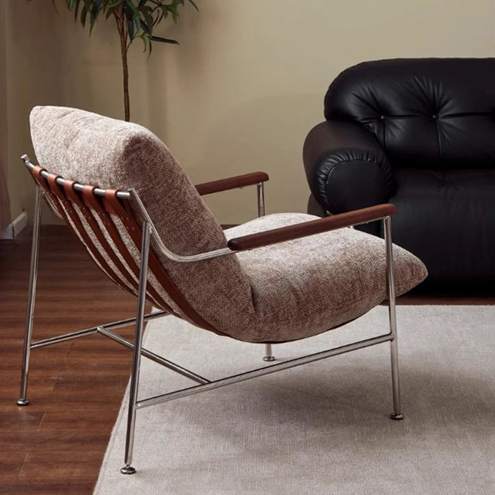 Contemporary Nordic Square Rectangular Saddle Leather Chenille Stainless Steel Removable Accent Chair Backrest Armrest For Living Room